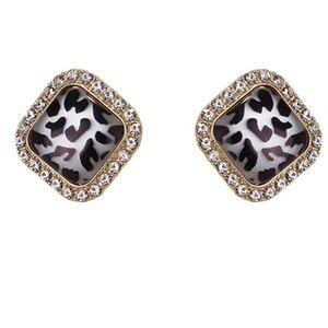 Geometric Leopard Print Square Stud Earrings
